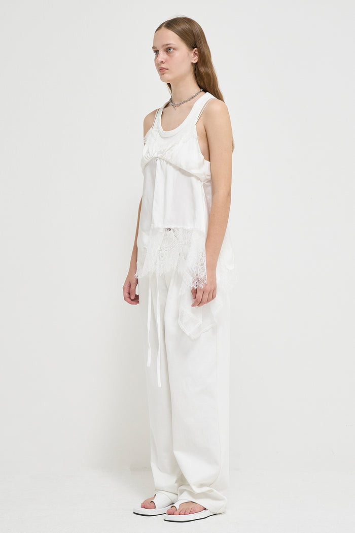 Goen.j Asymmetric Double-layered Lace Trimmed Camisole IVORY