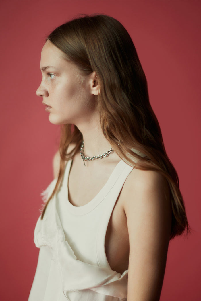 goen.j Asymmetric double-layered lace trimmed camisole IVORY