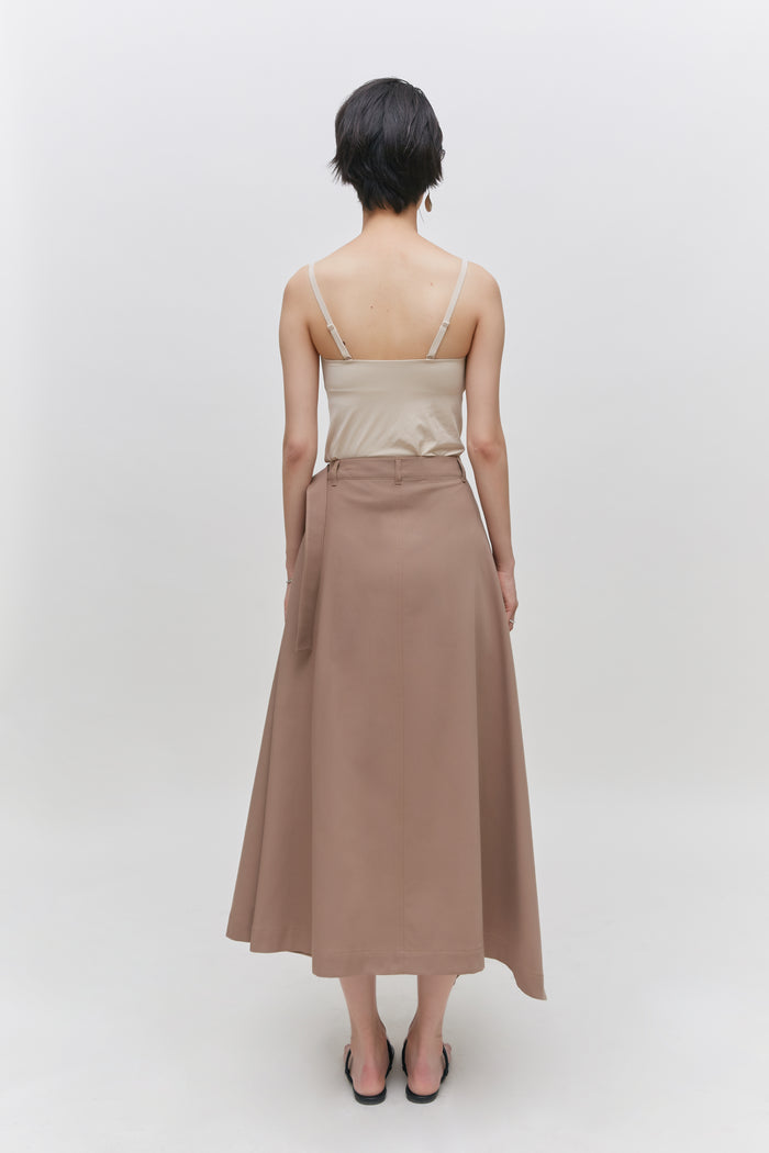 Goen.j Asymmetric Flared Cotton-blend Midi Skirt BEIGE