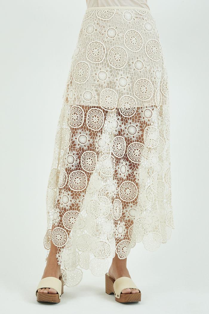 Goen.j Asymmetric Guipure Cotton Lace Maxi Skirt NATURAL BEIGE