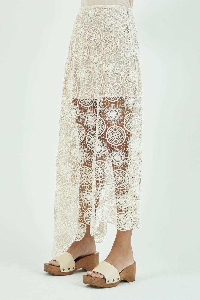 Goen.j Asymmetric Guipure Cotton Lace Maxi Skirt NATURAL BEIGE