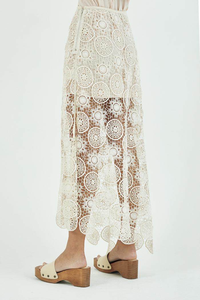 Goen.j Asymmetric Guipure Cotton Lace Maxi Skirt NATURAL BEIGE