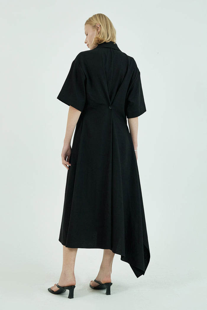 Goen.j Asymmetric-hem Linen-cotton Shirt Dress BLACK