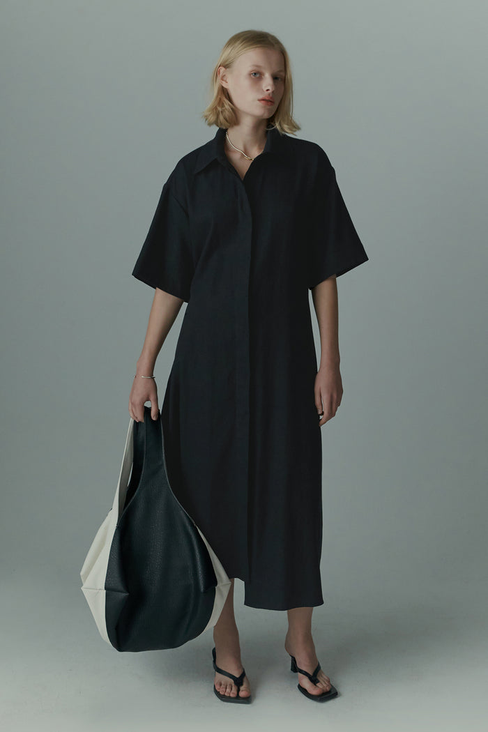 goen.j Asymmetric-hem linen-cotton shirt dress BLACK