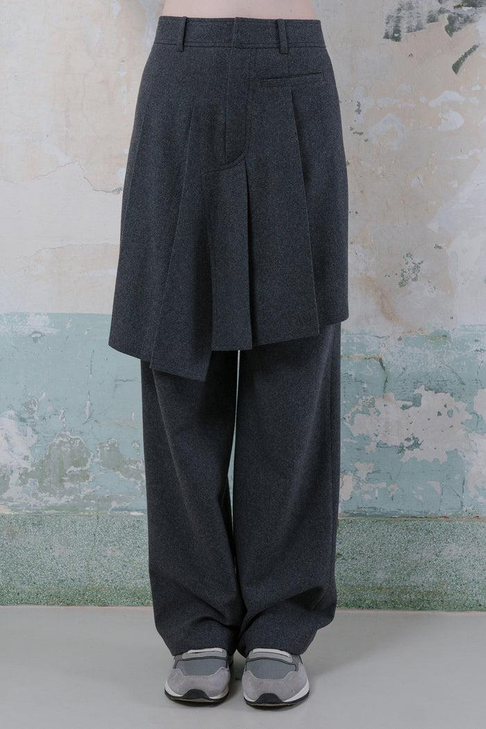 Goen.j Asymmetric Pleats Detailed Straight Pants CHARCOAL