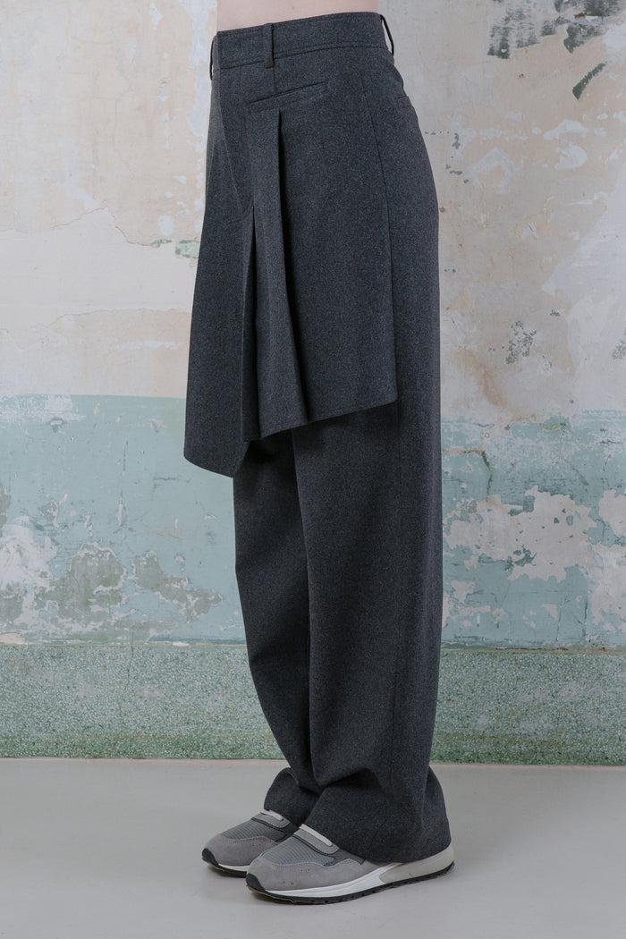 Goen.j Asymmetric Pleats Detailed Straight Pants CHARCOAL