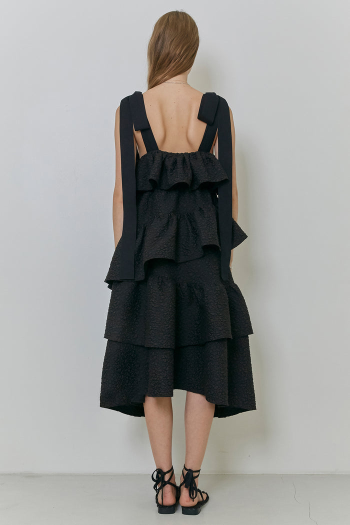 Goen.j Asymmetric Ruffled And Gathered Leopard Matelassé Dress BLACK