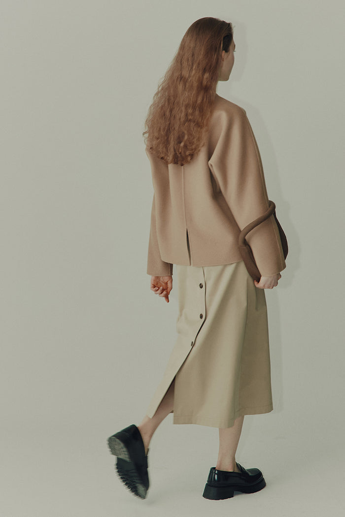 goen.j Belted high-rise A-line cotton-gabardine skirt BEIGE goen.j Belted high-rise A-line cotton-gabardine skirt BEIGE
