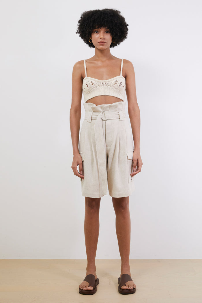 Goen.j Belted Paperbag-waist Bermuda Pants NATURAL BEIGE