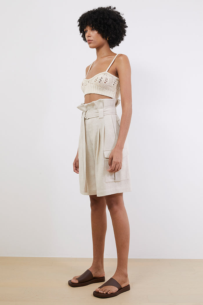 Goen.j Belted Paperbag-waist Bermuda Pants NATURAL BEIGE