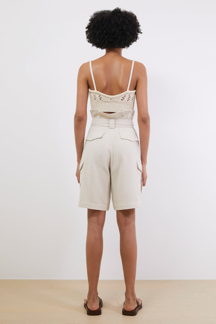 Goen.j Belted Paperbag-waist Bermuda Pants NATURAL BEIGE