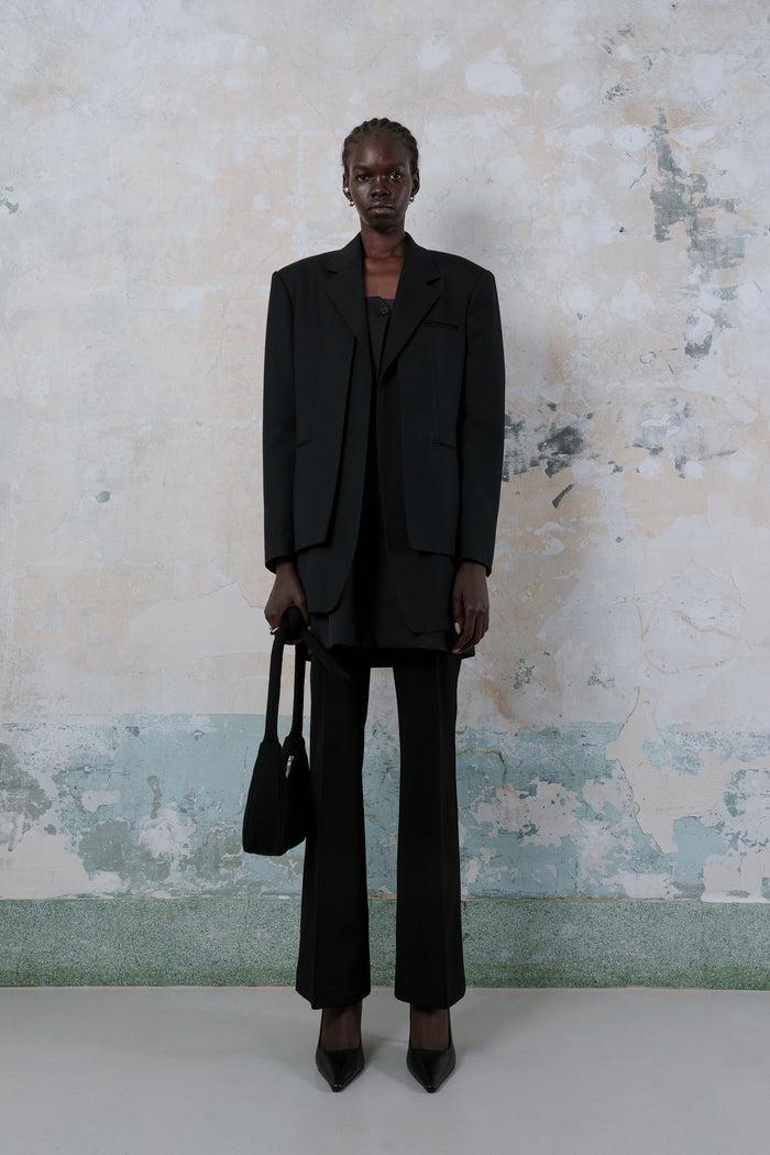 Goen.j Blazer Layered Effect Vest Longline Jacket BLACK