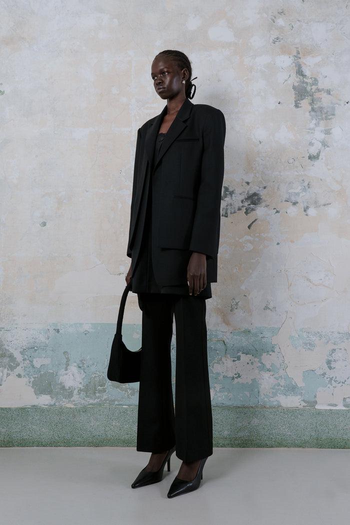 Goen.j Blazer Layered Effect Vest Longline Jacket BLACK