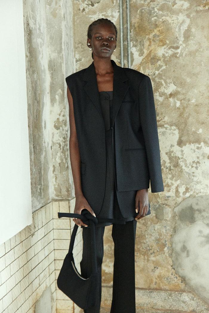 goen.j Blazer layered effect vest longline jacket BLACK