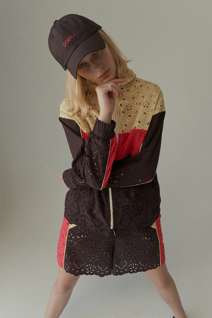 goen.j Broderie-anglaise colorblocked track jacket MULTICOLOR