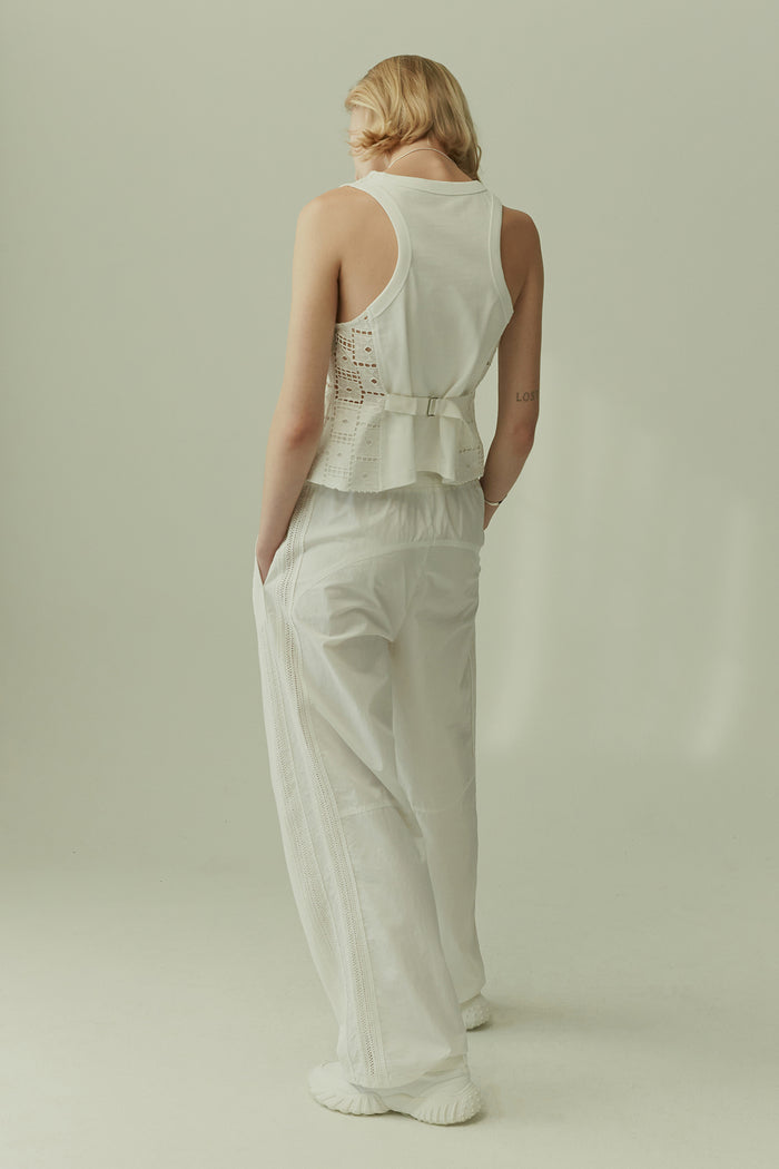 Goen.j Broderie-anglaise Double Garment Effect V-neck Single-breasted Waistcoat IVORY