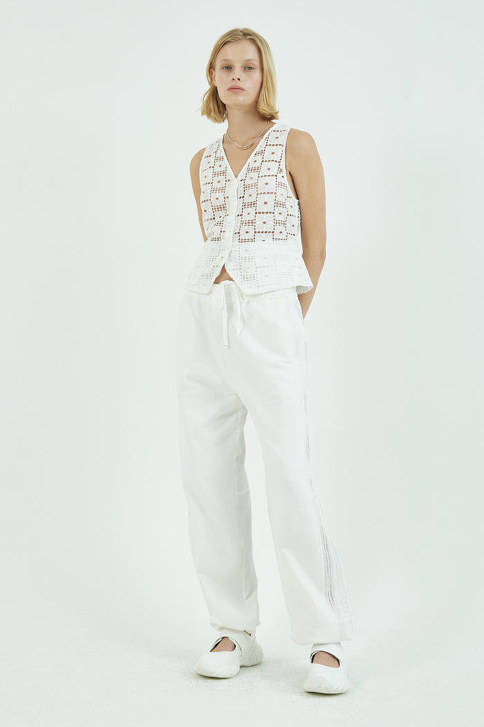 Goen.j Broderie-anglaise Double Garment Effect V-neck Single-breasted Waistcoat IVORY