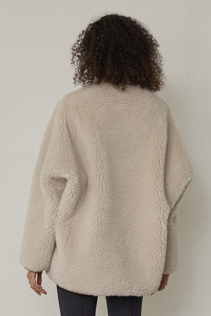 Goen.j Buttoned Detail Faux Shearling-suede Wool-blend Jacket MUSHROOM BEIGE