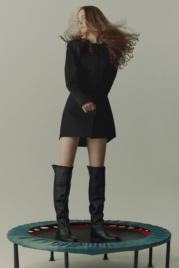 Goen.j Cape-effect Sleeved Cotton Poplin Shirt Dress BLACK