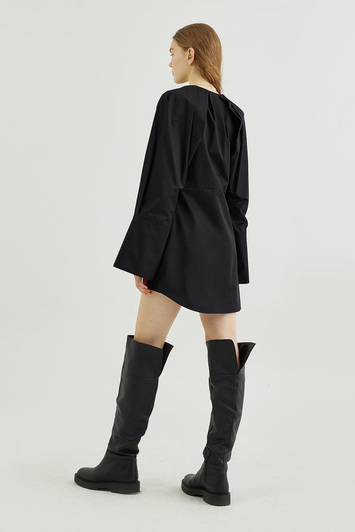 Goen.j Cape-effect Sleeved Cotton Poplin Shirt Dress BLACK