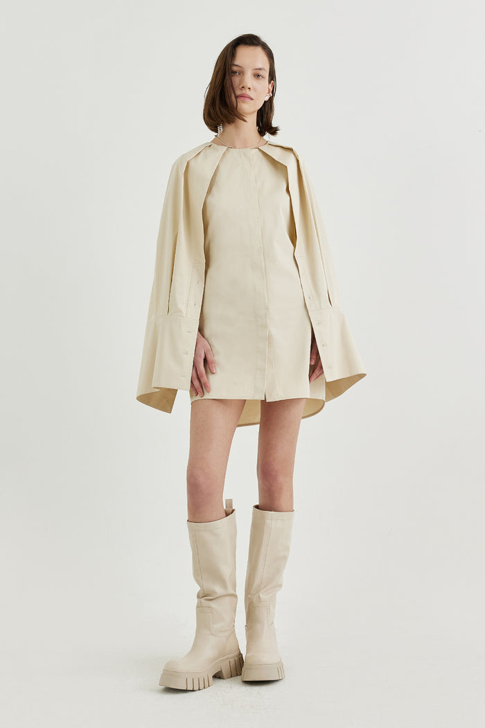 Goen.j Cape-effect Sleeved Cotton Poplin Shirt Dress CREAM