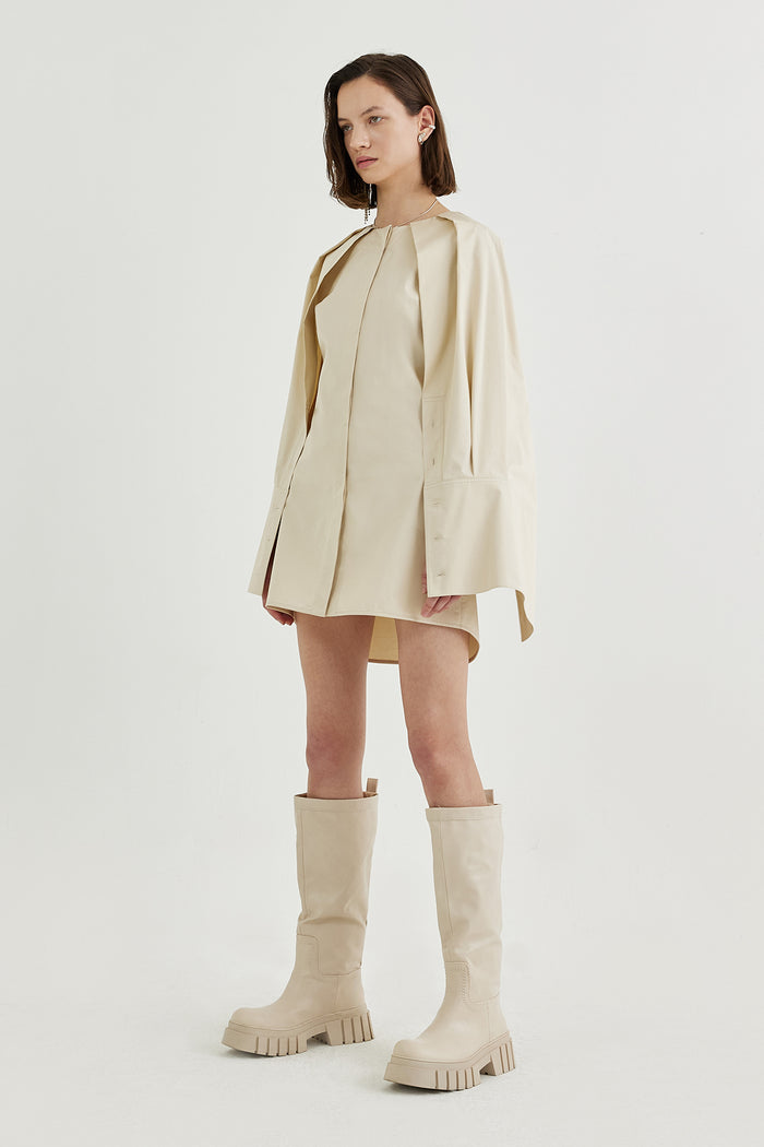 Goen.j Cape-effect Sleeved Cotton Poplin Shirt Dress CREAM