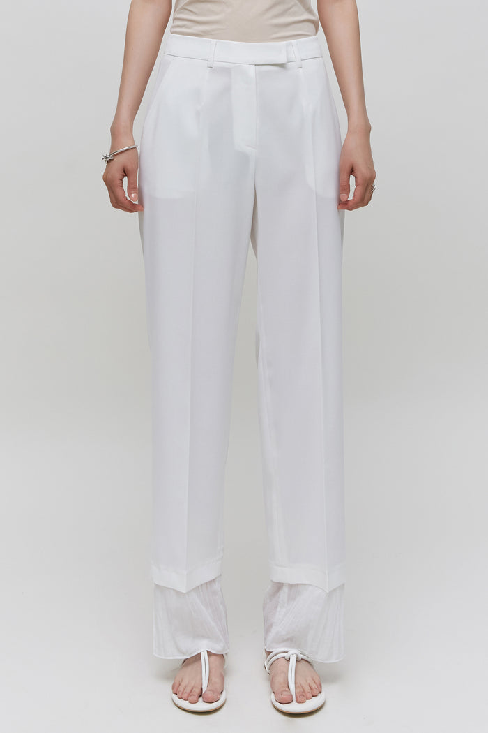 Goen.j Chiffon Trimmed Layered Straight Pants IVORY