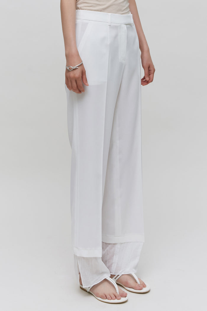 Goen.j Chiffon Trimmed Layered Straight Pants IVORY