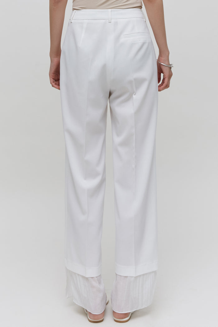 Goen.j Chiffon Trimmed Layered Straight Pants IVORY