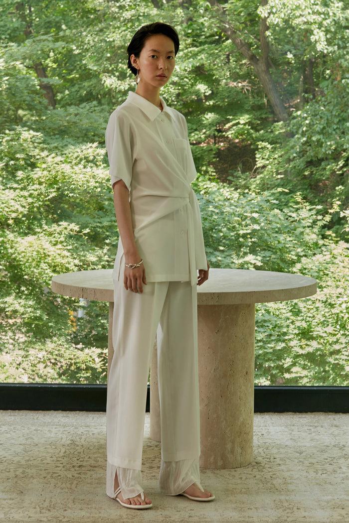 goen.j Chiffon trimmed layered straight pants IVORY