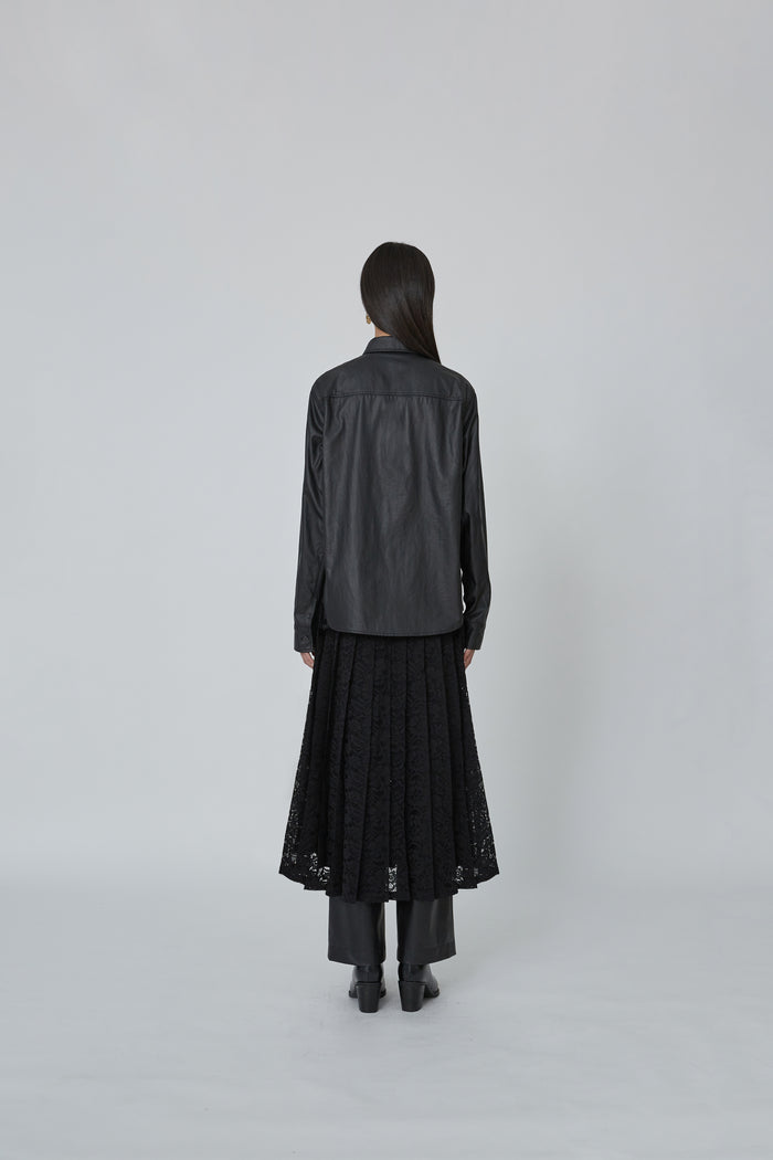 Goen.j Coated Shirt Layered With A Pleated Corded Lace Dress BLACK