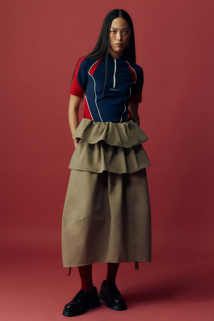 Goen.j Color-blocked Logo Embroidered Jersey Track Top RED