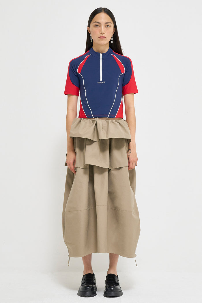 Goen.j Color-blocked Logo Embroidered Jersey Track Top RED