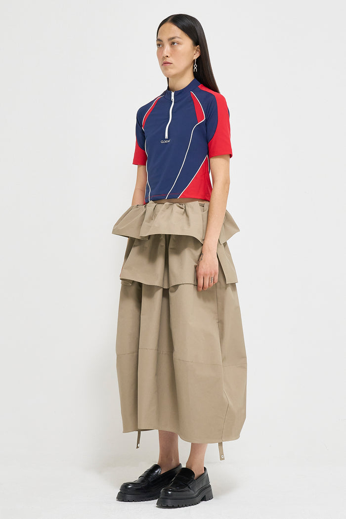 Goen.j Color-blocked Logo Embroidered Jersey Track Top RED