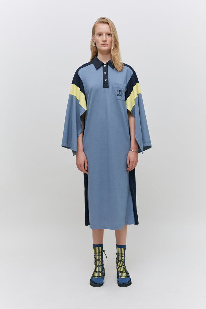 Goen.j Color Blocked Logo-embroidered Piqué Polo Dress RED