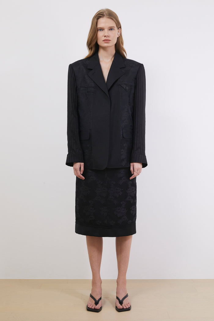 Goen.j Contrast-panel Cloqué Single-breasted Silk Jacquard Blazer BLACK