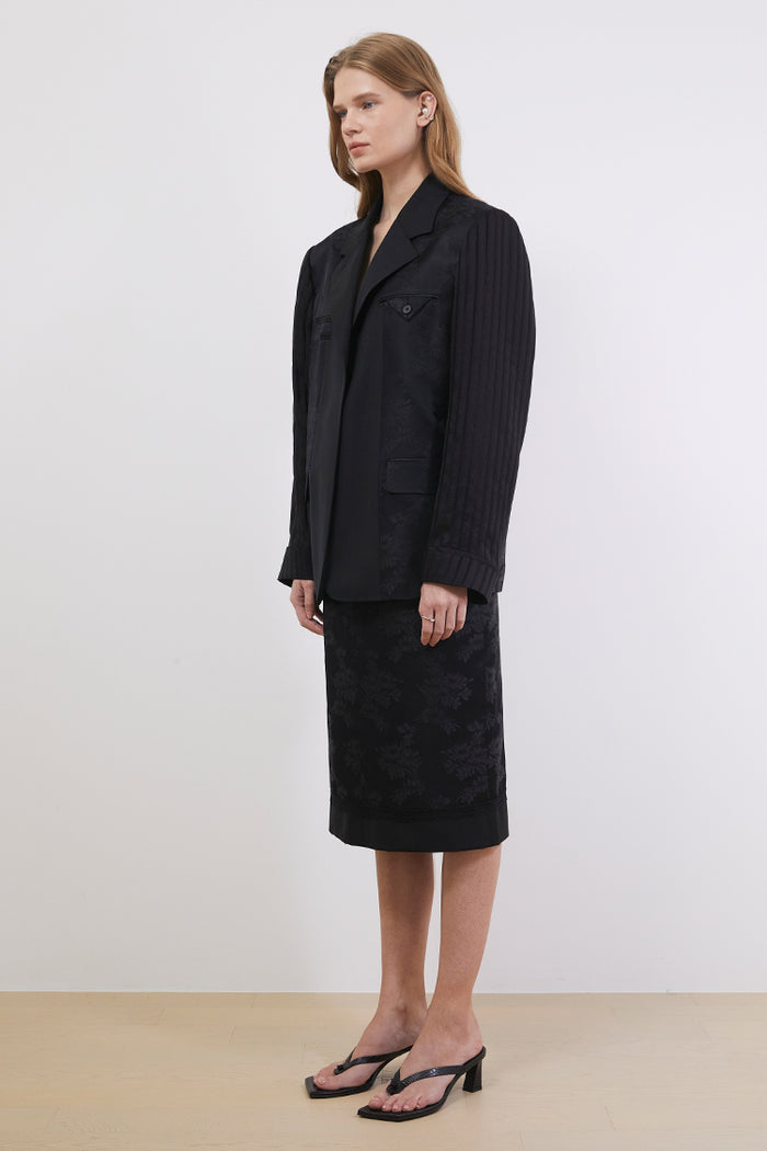 Goen.j Contrast-panel Cloqué Single-breasted Silk Jacquard Blazer BLACK