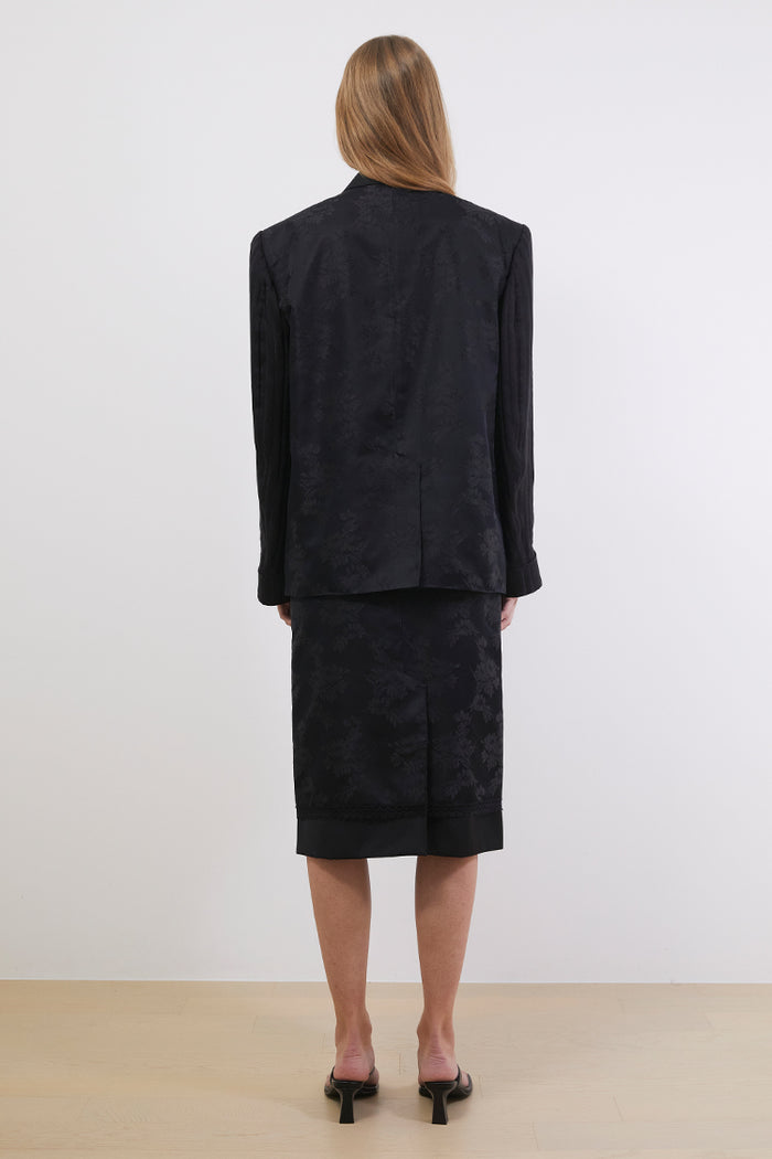 Goen.j Contrast-panel Cloqué Single-breasted Silk Jacquard Blazer BLACK