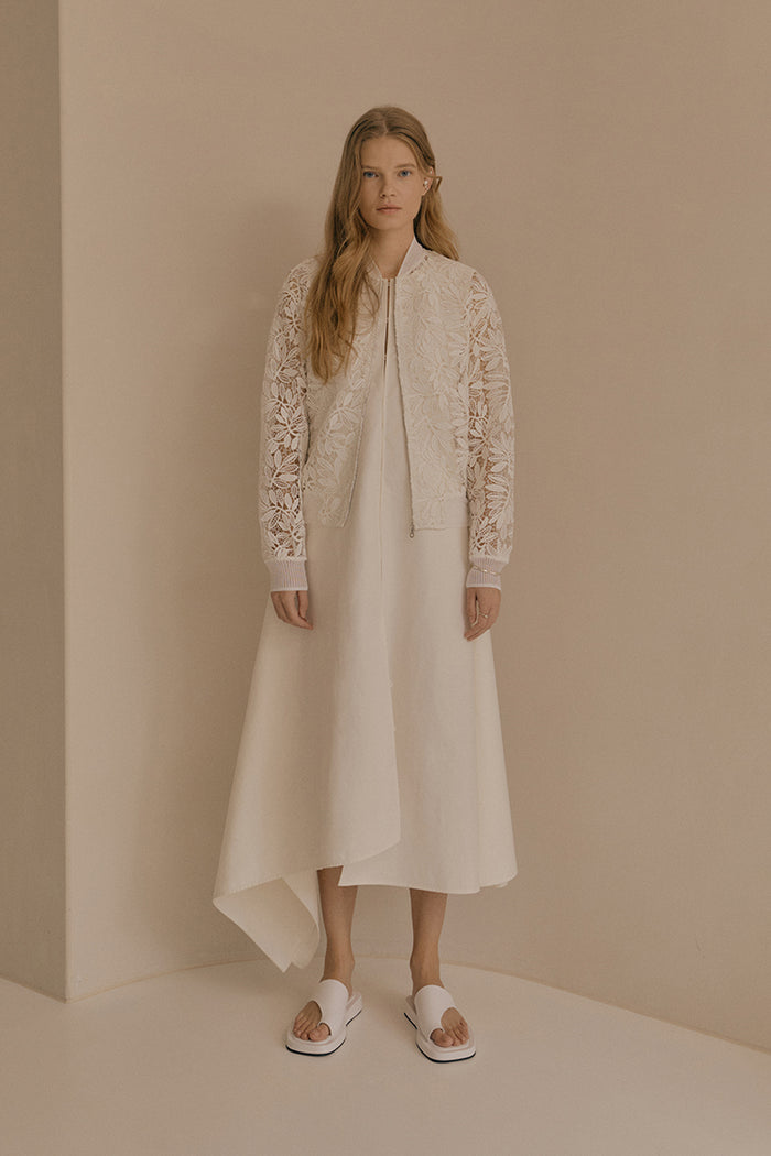 goen.j Corded lace bomber jacket with dress set IVORY