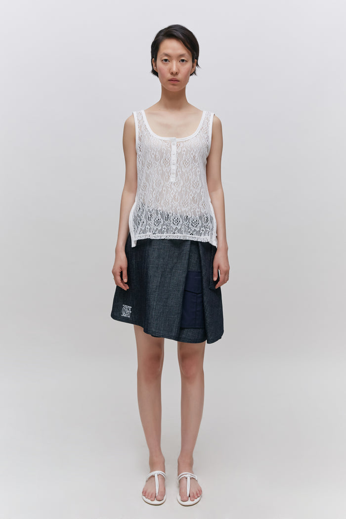 Goen.j Cotton-blend Crochet Knitted Lace Button Detailed Tank Top IVORY