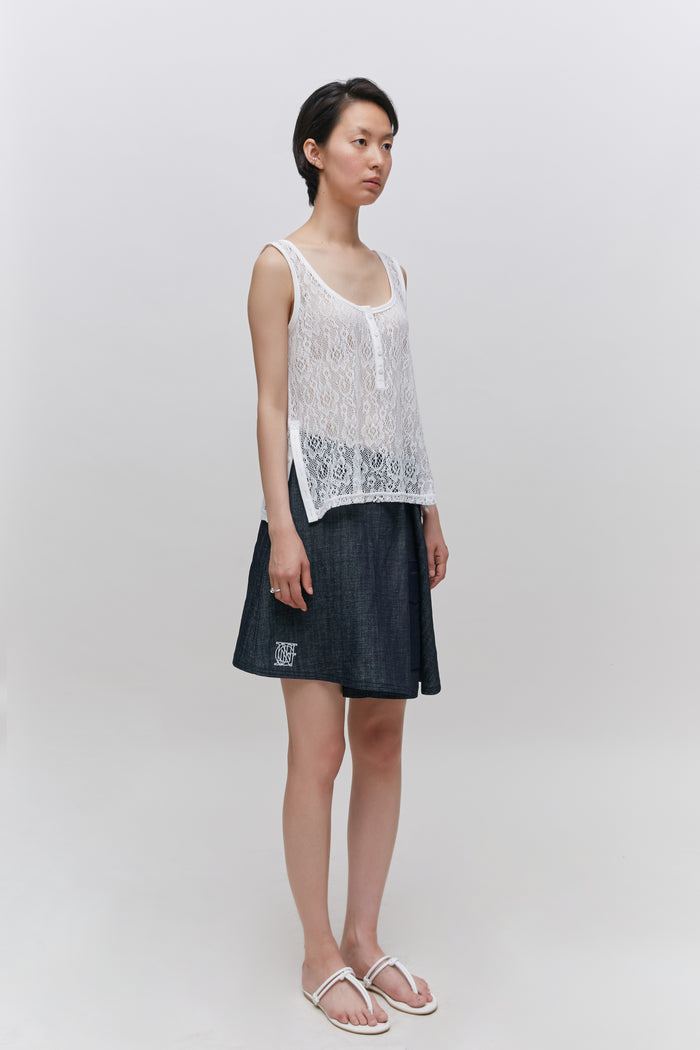 Goen.j Cotton-blend Crochet Knitted Lace Button Detailed Tank Top IVORY