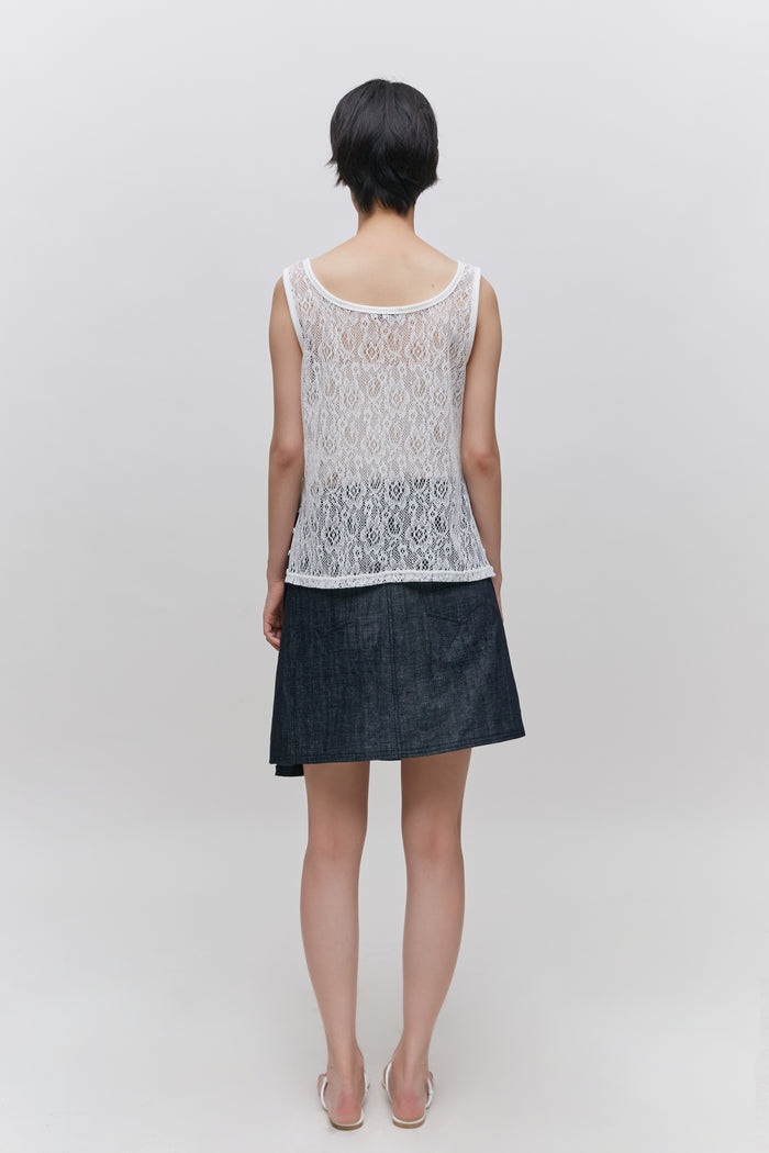 Goen.j Cotton-blend Crochet Knitted Lace Button Detailed Tank Top IVORY