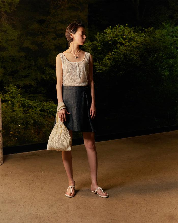 goen.j Cotton-blend crochet knitted lace button detailed tank top IVORY