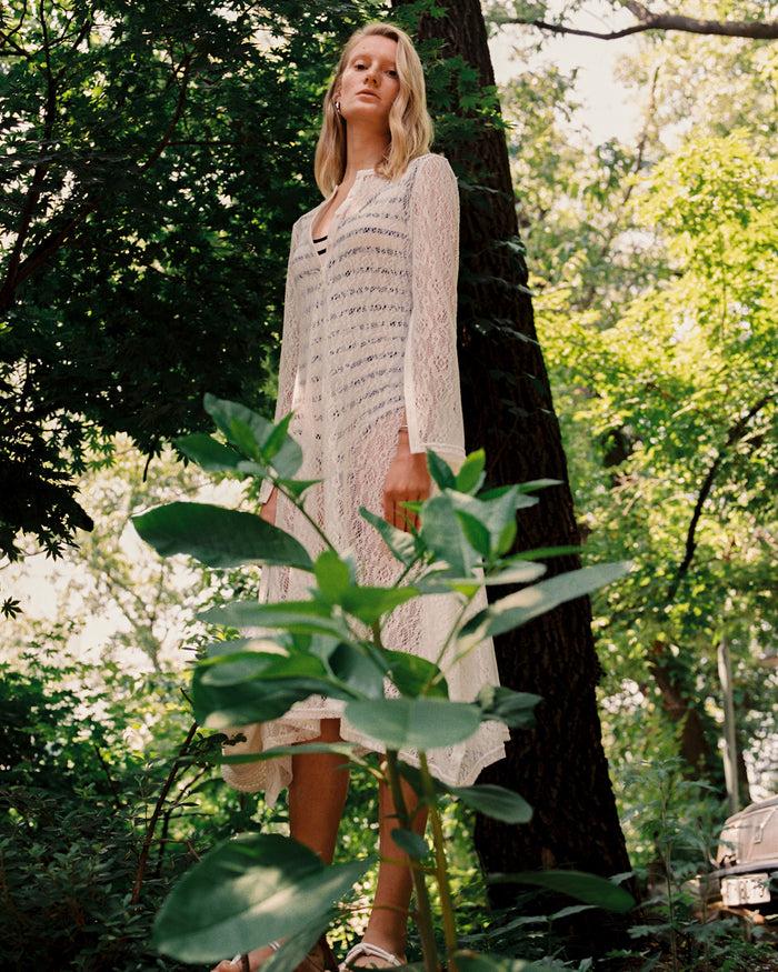 goen.j Cotton-blend crochet knitted lace dress IVORY