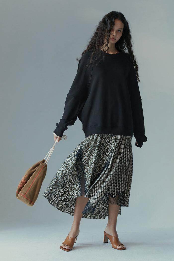 Goen.j Cotton-jersey Sweatshirt Overlay Lace-trimmed Paneled Dress BLACK