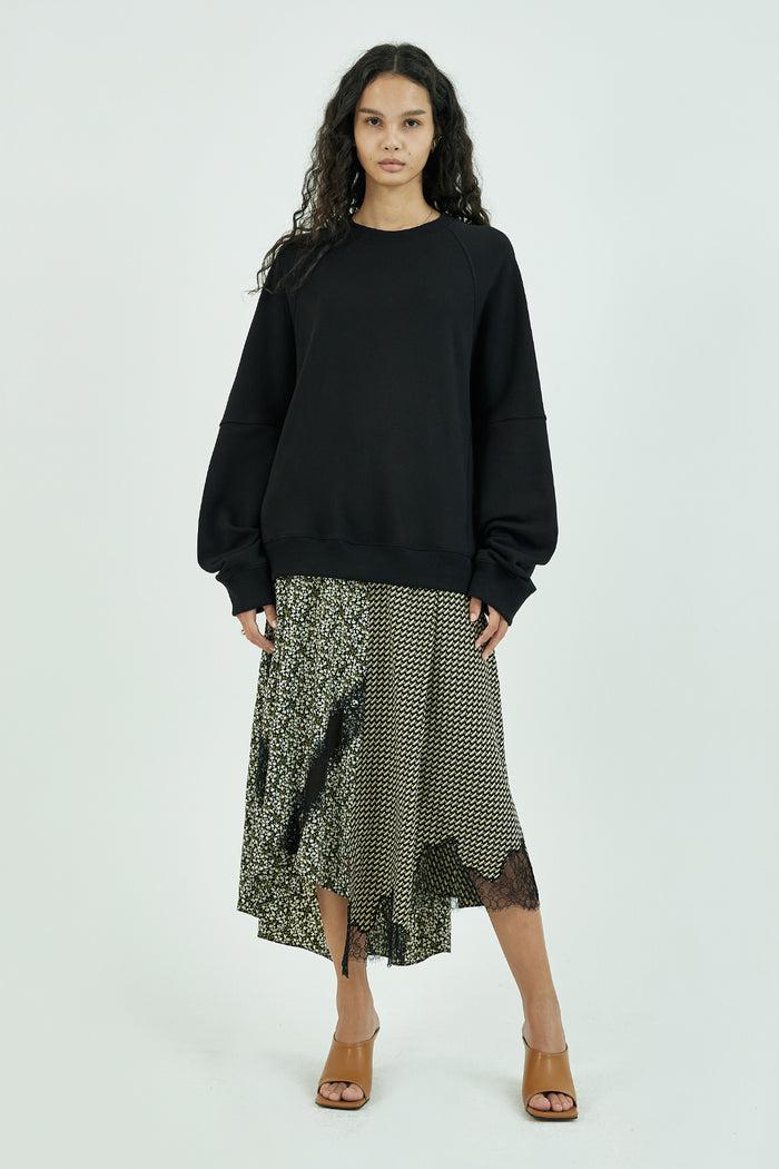 Goen.j Cotton-jersey Sweatshirt Overlay Lace-trimmed Paneled Dress BLACK