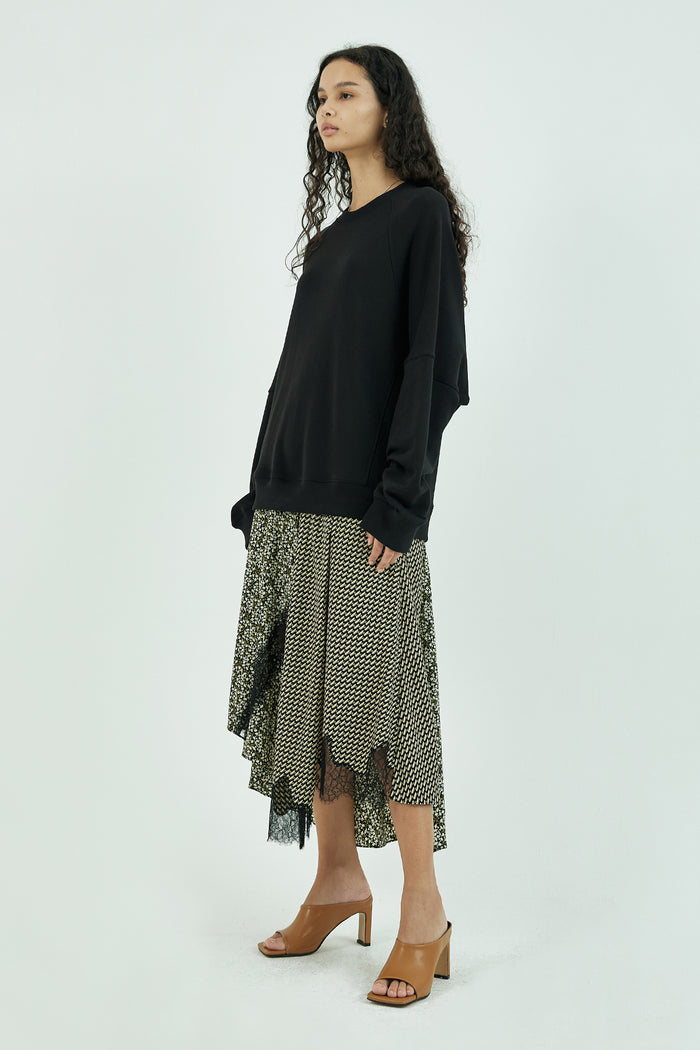 Goen.j Cotton-jersey Sweatshirt Overlay Lace-trimmed Paneled Dress BLACK