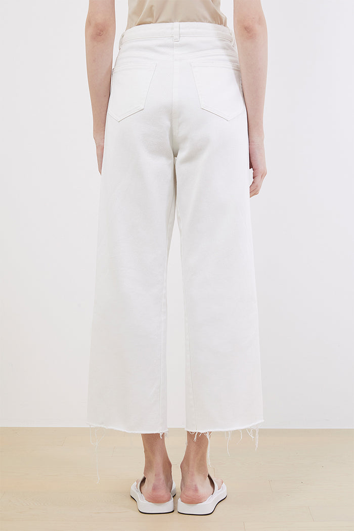 Goen.j Crochet Trimmed High-rise Cotton Wide-leg Jeans IVORY