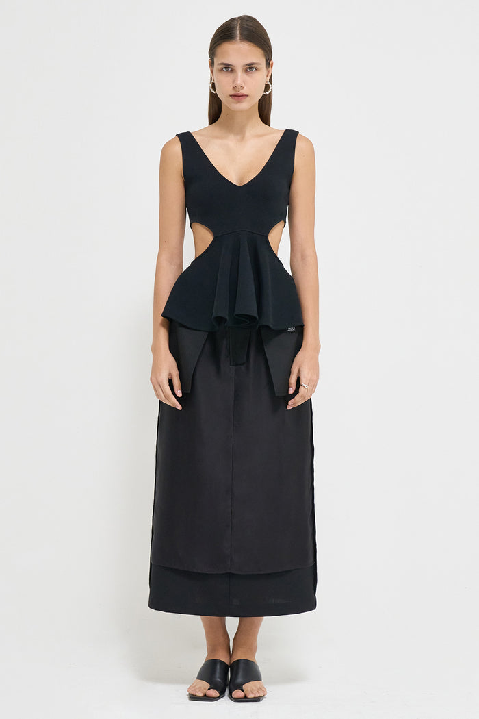 Goen.j Cut-out Ruffled Cotton-jersey Tank Top BLACK