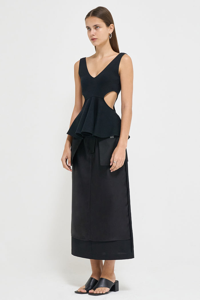 Goen.j Cut-out Ruffled Cotton-jersey Tank Top BLACK